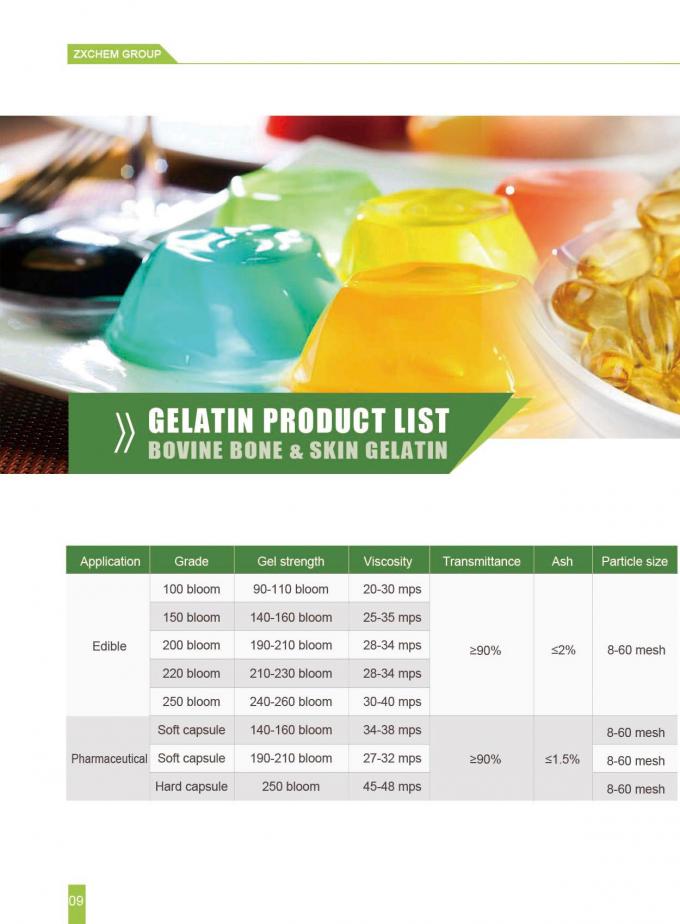 Powder / Granule Food Grade Gelatin 140240 Bloom Jelly Strength